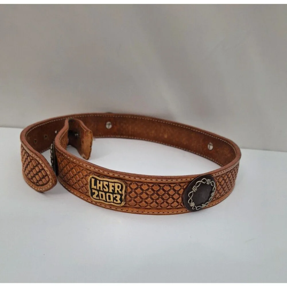 Vintage Double J Saddlery Belt Sz 34 Brown Leather Concho 90's Western No Buckle